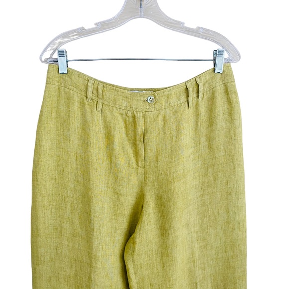 Irene Van Ryb Pea Green 100% Linen Classic Effortless Straight Leg Pants Size 42 - Picture 3 of 9